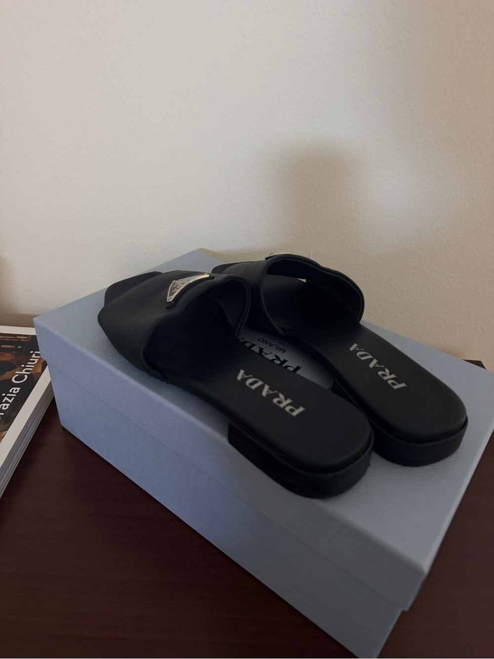 Prada Black Logo Leather Slide Sandals - Picture 4 of 9